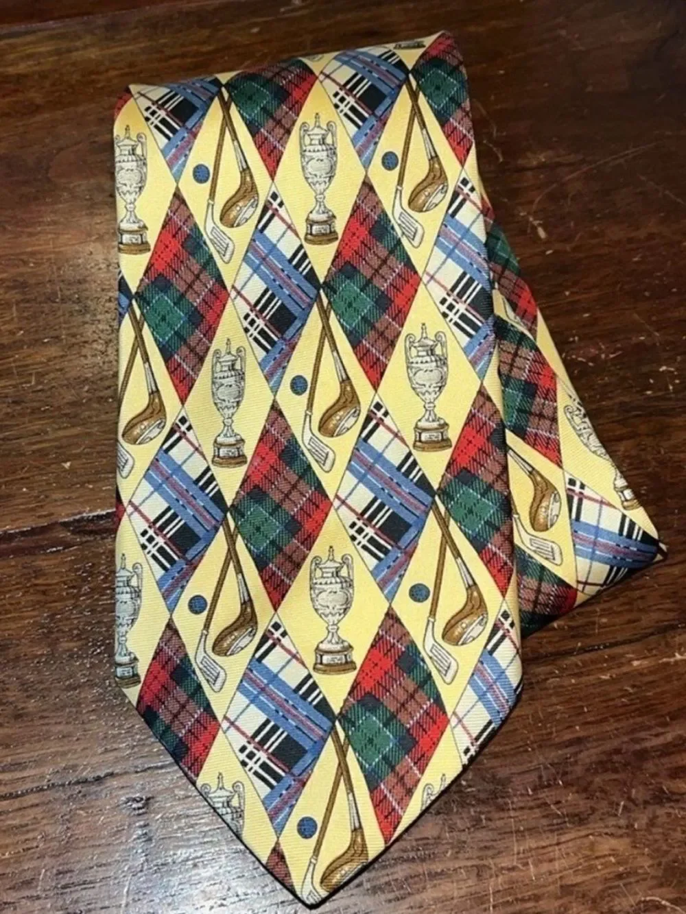 4-Burberrys of London retro golf paisley tear drop equestrian sewn neck tie